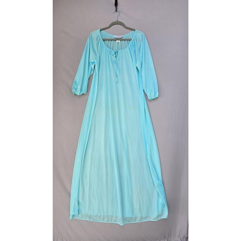 Vintage Anthony Richards Gown Womens Medium Blue Scoop Sleep Chemise 3/4 Sleeve
